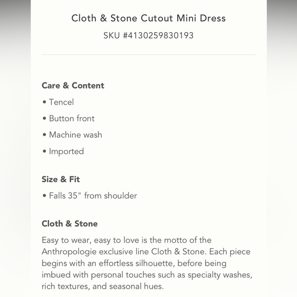 Anthropologie Cloth & Stone Cutout Mini Dress Size L. - Picture 6 of 9